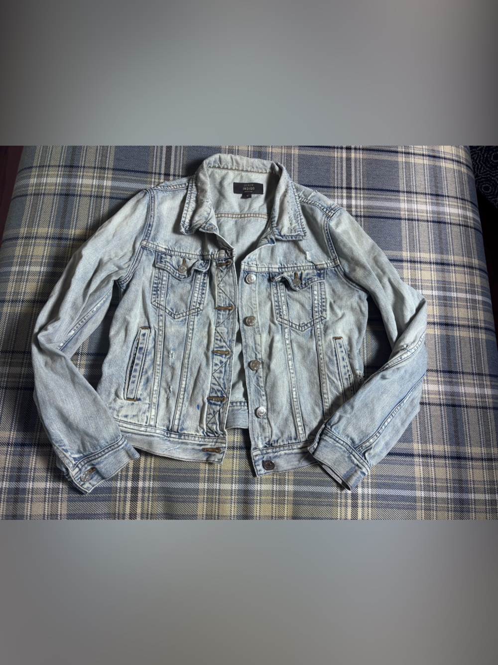 J Crew Indigo Distressed Denim Jean Jacket Calyer size M Medium